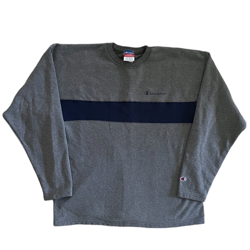 Mens Gray & Navy Champion Crewneck